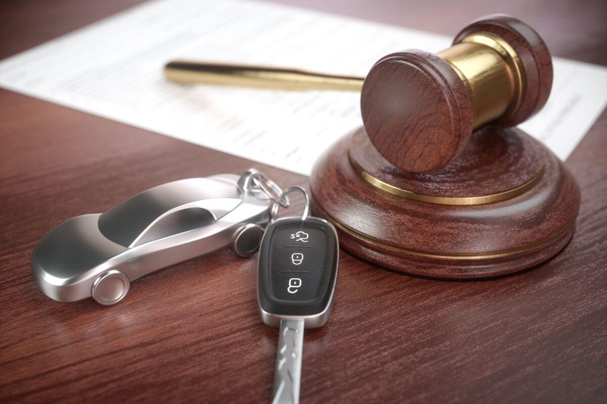 An electric car key, a hammer, and a gavel are placed on a table in Montana.