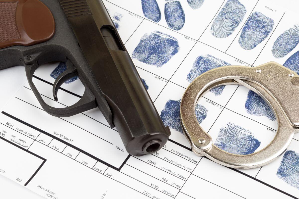 Gun With Handcuff and Fingerprint File