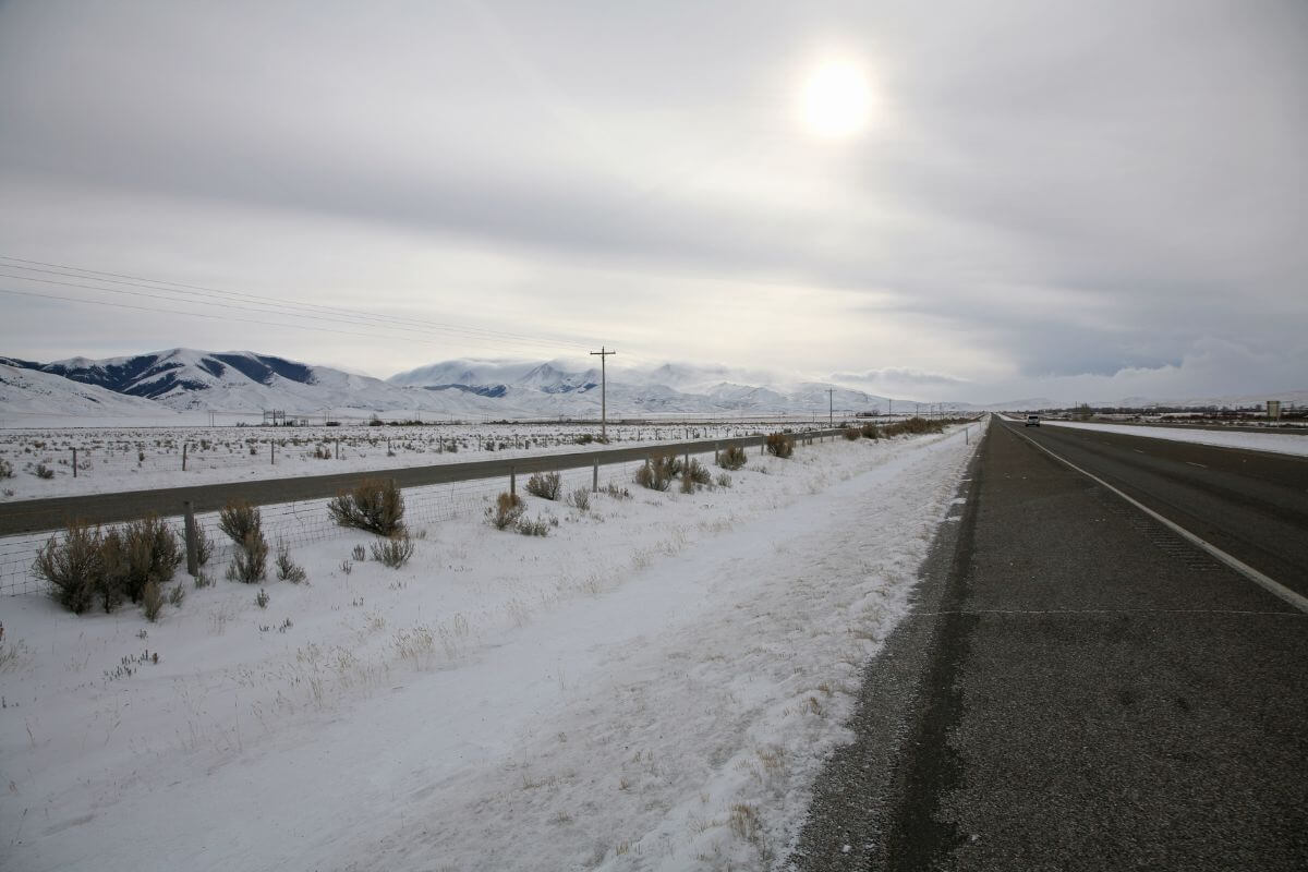 A road during one of the worst Montana winters