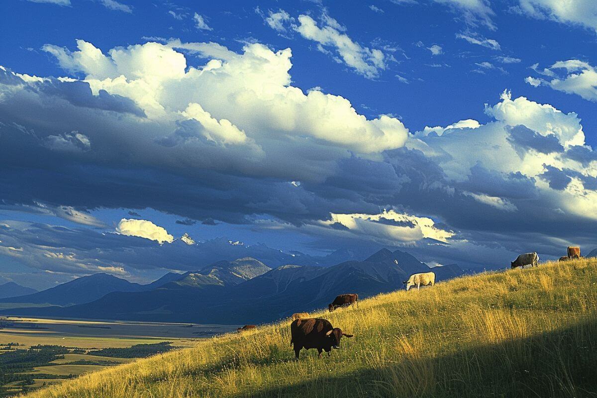 Bison grazing on a grassy hill at the National Bison Range.