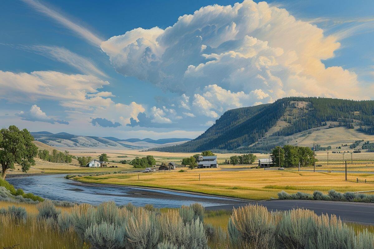 A beautiful photo in Montana capturing the serenity of a river amidst majestic mountains.