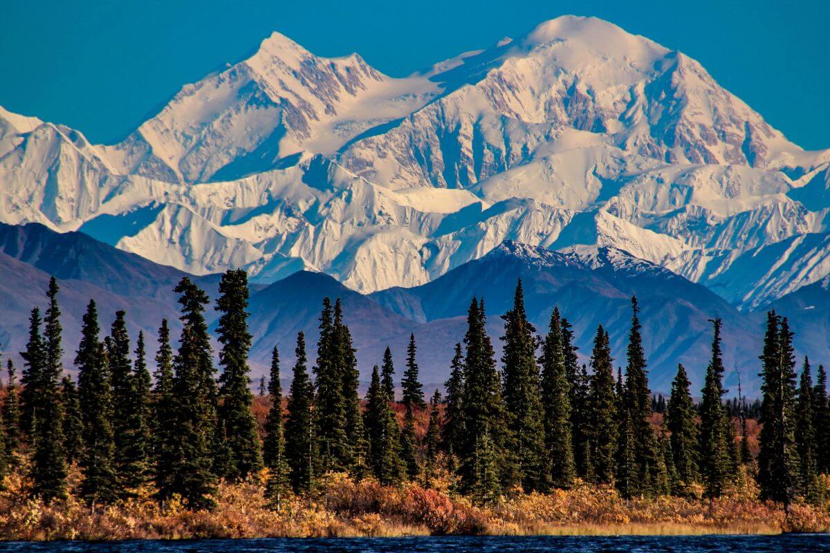 View of the Denali Mountain Peak in Alaska