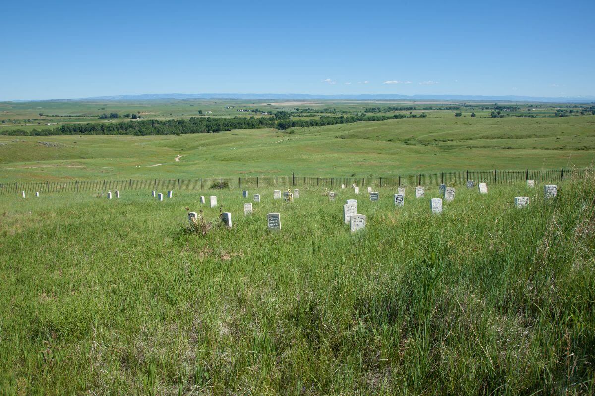 A historical field with numerous graves in Montana.