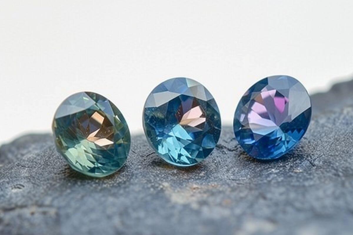 Three Montana sapphires on top of a rock.
