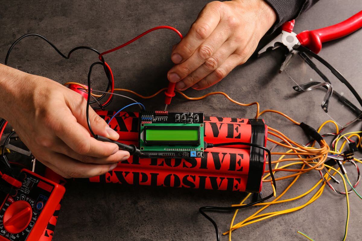 Man Assembling Explosives with Timer