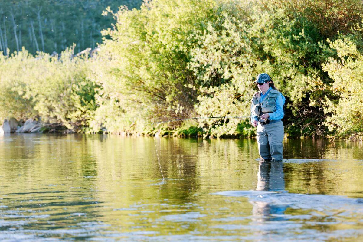 A fly fisher standing in a river in Montana