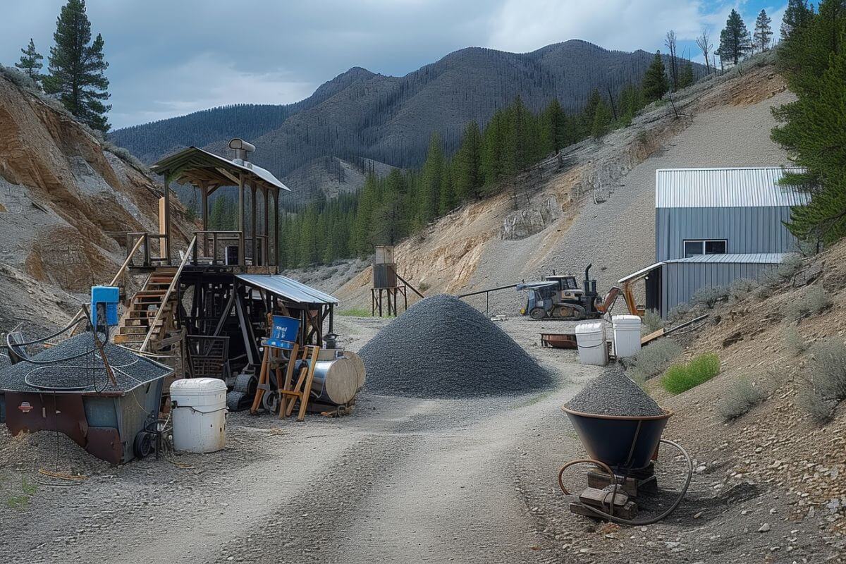A gravel road leading to a sapphire mine in Montana's mountains.