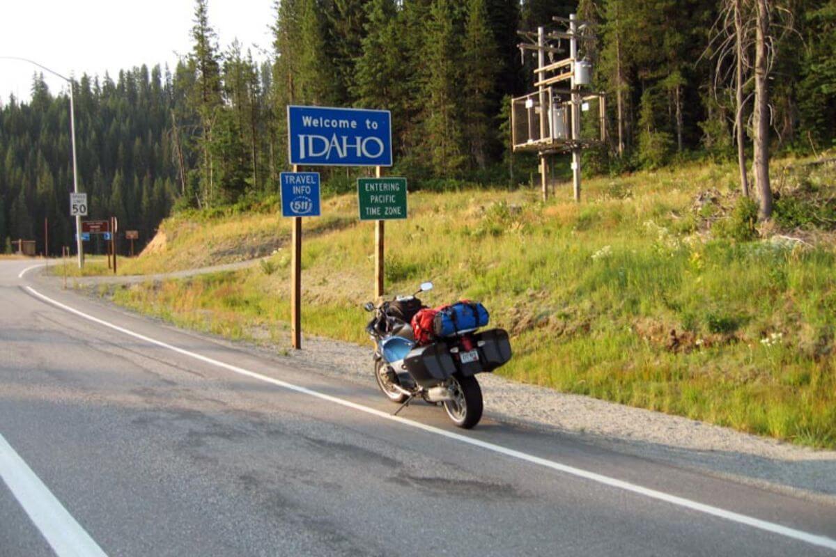 Motorcycle parked at Lolo Pass, during Montana motorcycle tours.