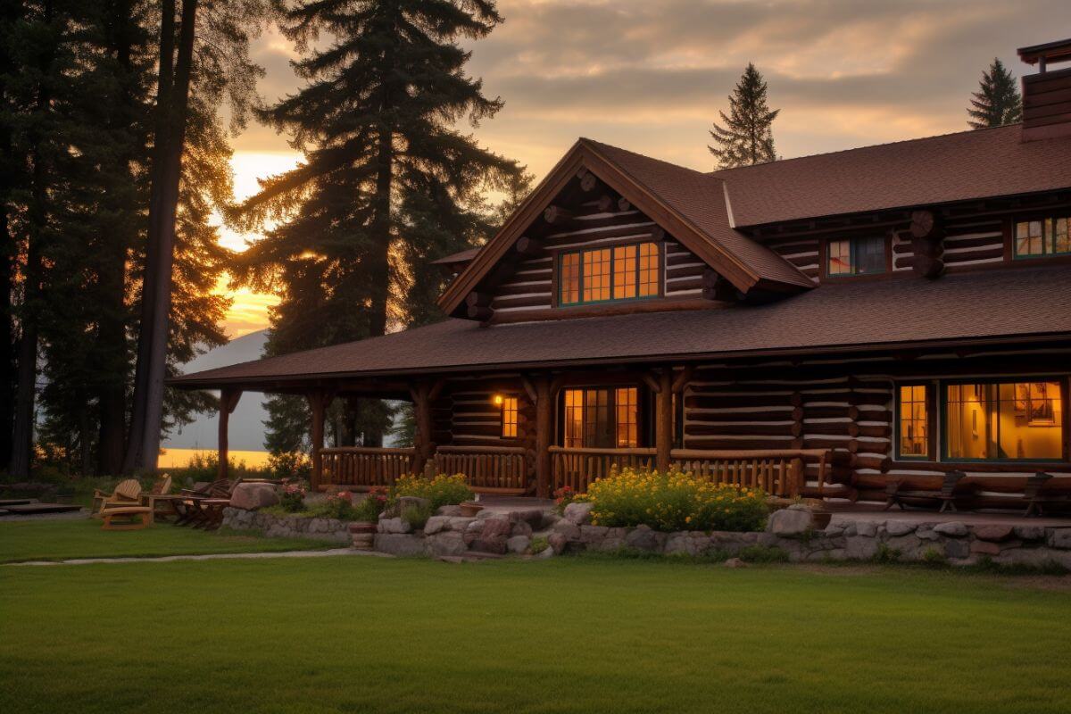 A romantic log cabin nestled in the Montana woods.